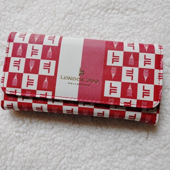 London Fog Lara red & white flap wallet - vegan leather - Picture 1 of 12